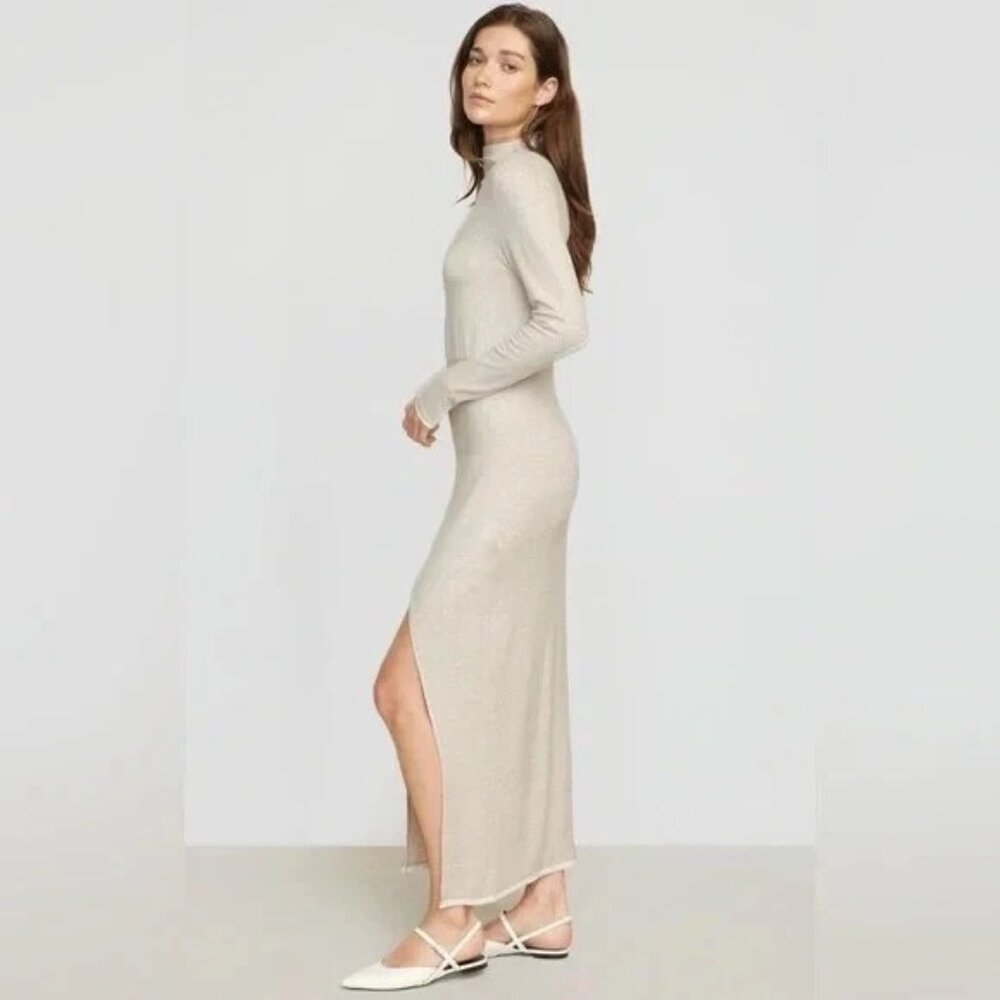 Modern Citizen Suki Mock-Neck Side-Slit Dress Oatmeal Size M - Picture 3 of 8